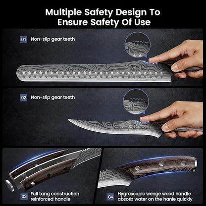 SYOKAMI Brisket Slicing Knife Set, Carving and Boning Knife for Meat & Turkey Cutting, Japanese Style High Carbon Steel Kitchen Knives Set For Home & BBQ, Wood Ergonomic Full Tang Handle, Gift for Mom
