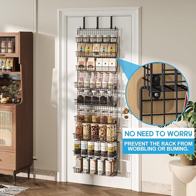 JKsmart 9-Tier Spice Rack Organizer with Door Hook, Wall Mount, and Extra Large Capacity for Pantry Door – Stylish Black Design for Effortless Organization, Ultimate Kitchen Storage Solution - Image 2