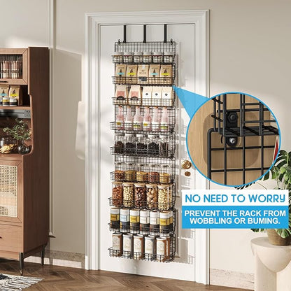 JKsmart 9-Tier Spice Rack Organizer with Door Hook, Wall Mount, and Extra Large Capacity for Pantry Door – Stylish Black Design for Effortless Organization, Ultimate Kitchen Storage Solution - Image 2