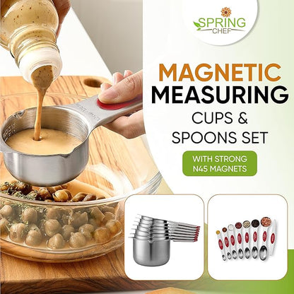 Spring Chef Magnetic Measuring Cups & Spoons Set, Patented, Strong N45 Magnets, Heavy Duty Stainless Steel Fits in Spice Jars for Baking & Cooking, BPA Free, Round Set of 15 with Leveler, Red - Image 3