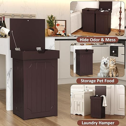 Function Home Trash Can Cabinet, 13 Gallon Kitchen Garbage Can, Wood Recycling Trash Bin, Freestanding Dog Proof Trash Can, Farmhouse Trash Cabinet with Lid for Home Kitchen Bathroom, Coffee - Image 7