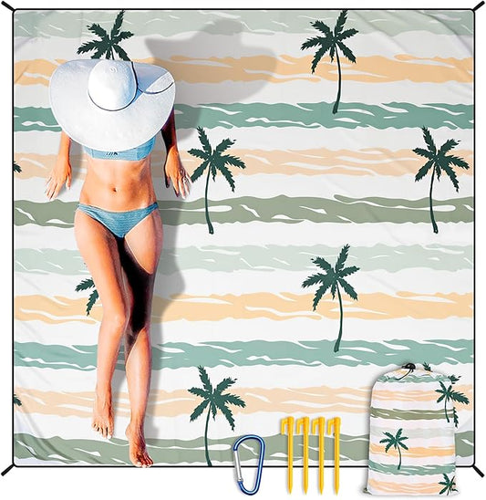 HIHOHO Beach Blanket Waterproof Sandproof Extra Large Beach Mat 79" X 83"/120"x108"for 1-8 Adults Quick Drying Durable Outdoor Picnic Mat for Beach Travel Camping Hiking