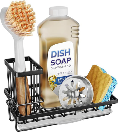 SWTYMIKI Sink Caddy Sponge Holder - Kitchen Sink Organizer with High Brush Holder for Countertop to Hold Dish Soaps and Sponges, Stainless Steel, Black by SwtyMiki-TidyHomeSweetLife
