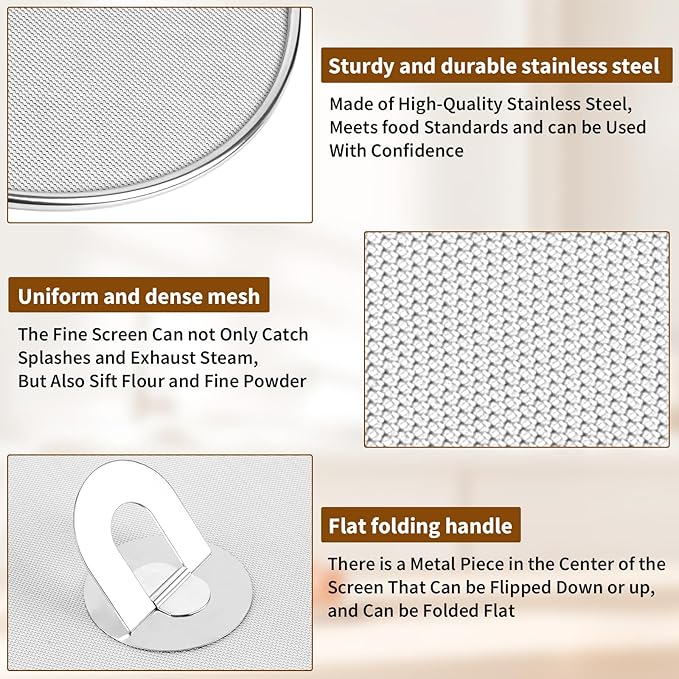 4-Pack Splatter Screens for Frying Pan - Stainless Steel Grease Splatter Guard with Foldable Knob