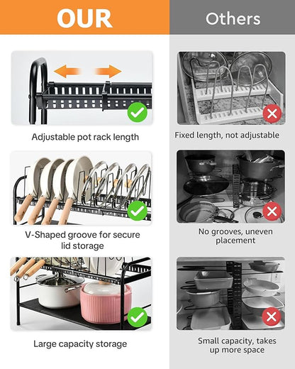 HULISEN Pots and Pans Organizer Under Cabinet, Expandable 2-Tier Pots and Pans Lid Storage Rack Holder with 10 Dividers, Adjustable Height Under Sink Organizer, Maximize Kitchen Storage Space - Image 4