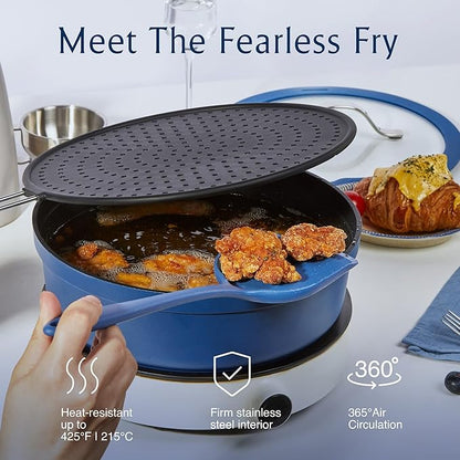 CAROTE 10-Piece Pots and Pans Set, Nonstick Cookware Set Detachable Handle, Frying Pan with Splatter Screen, Oven Safe, Induction Ready, Stackable, Blue