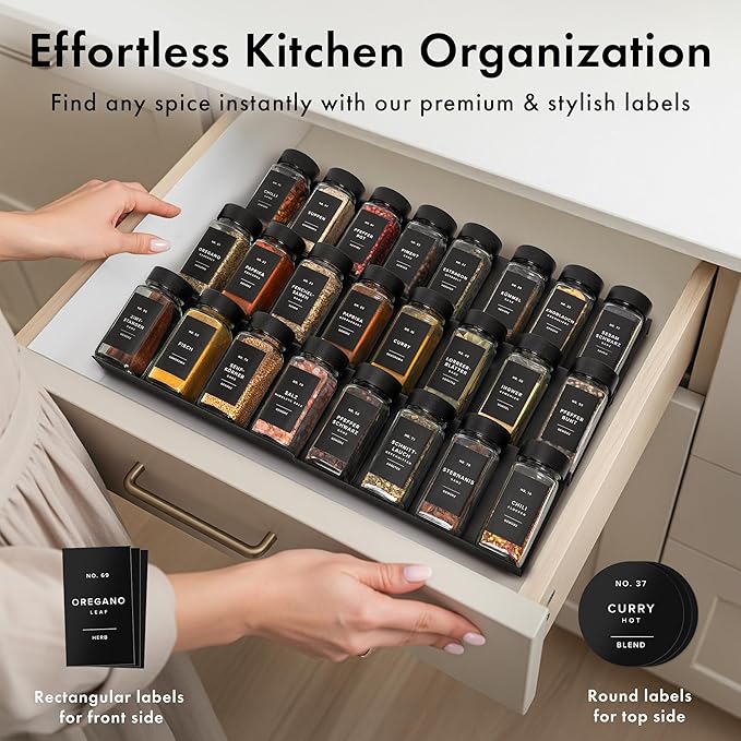 EDELHAUS® Square Spice Jars with Bamboo Wooden Lid (Pack of 24) Spice Jars with Shaker Insert and 240 Labels - Bamboo Lid Glass Container for Spice Organisation [4.3 in × 1.8 in] - Image 3