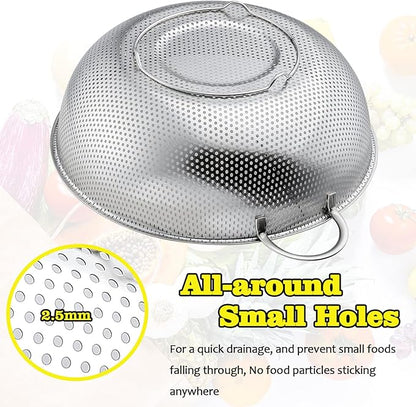 P&P CHEF Stainless Steel Colander, Micro-Perforated Food Strainer with Handle for Washing Draining, Great for Pasta Fruits Vegetables, Dishwasher Safe & Healthy, 5 Qt, 1Pc - Image 5