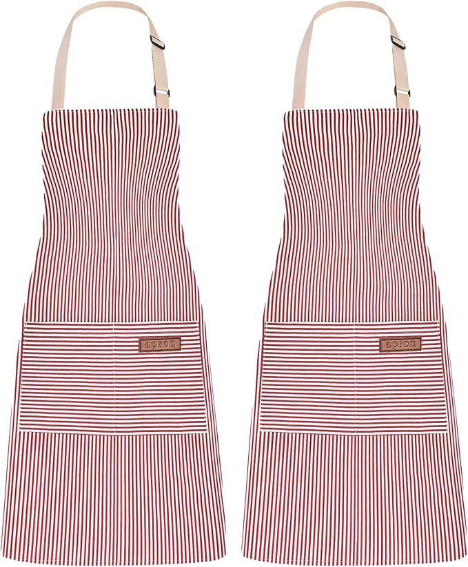 2Pack Adjustable Kitchen Apron for Women Men with 2 Pockets，Cotton-Polyester Blend Bib Aprons for Cooking,Baking by ZAIORD