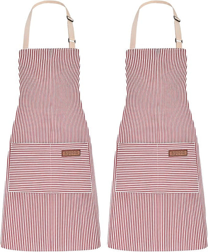 2Pack Adjustable Kitchen Apron for Women Men with 2 Pockets，Cotton-Polyester Blend Bib Aprons for Cooking,Baking by ZAIORD