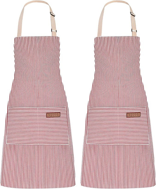 2Pack Adjustable Kitchen Apron for Women Men with 2 Pockets，Cotton-Polyester Blend Bib Aprons for Cooking,Baking by ZAIORD