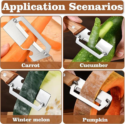 2 Pcs Multifunctional Vegetable Peeler, Stainless Steel Blade Peeler with Wooden Handle, Non-Slip Fruit Peeler for Kitchen - Image 7