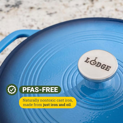 Lodge Essential Enamel Braiser - Refrigerator- & Oven-Safe up to 500° F - Heat-Retaining, Induction-Safe & PFAS-Free Enamel Cookware - 3.5 Quart, Caribbean Blue - Image 4