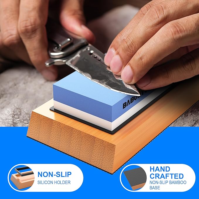 Premium Whetstone Knife Sharpening Stone 2 Side Grit 1000/6000 Waterstone- Whetstone Knife Sharpener & Honing Stones - NonSlip Bamboo Base & Angle Guide