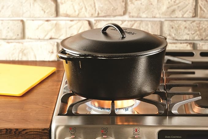 Lodge Cast Iron Dutch Oven - Loop Handle Cooking Vessel - Even Heat Retention - Oven-Safe, Versatile Pot - 7 Quart - Image 3