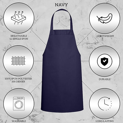 GREEN LIFESTYLE 12 Pack Professional Chef Apron – Grilling Aprons for Men, Waterproof Cooking Apron for BBQ, Work or Restaurant Use, Kitchen Aprons for Women – Navy, No Pockets - Image 4