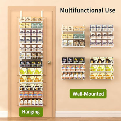 Churboro Over the Door Pantry Organizer Rack with 12 Adjustable Baskets, 12 Tiers Dual-use Spice Rack- Hanging or Wall Mount Spice Rack, Pantry Door Organizer, White - Image 7