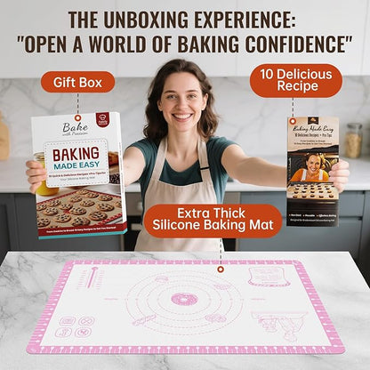 Non Slip Silicone Pastry Mat With 10 Useful Recipes, Non Stick Dough Mat for Rolling Out, Silicone Mat for Baking,Cookie, Macaron, Pizza, Surdough, Extra Large and Oven Safe