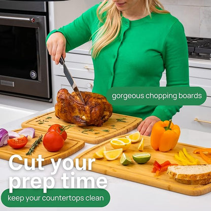 Greener Chef Luxury Wood Cutting Board 3-Piece Set with Vertical Grain Strength Technology - Extra Large Bamboo Cutting Boards for Kitchen with Deep Juice Grooves for Chopping - Lifetime Replacements - Image 6