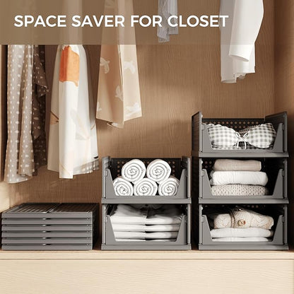 Pinkpum 6 Pack Black Closet Organizers and Storage Plastic Stackable Storage Bins, Morden Foldable Drawer Shelf Storage Container for Wardrobe Kitchen Bathroom Dorm - Image 4