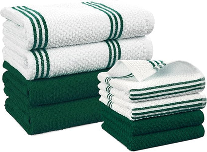 Casa Platino Kitchen Towel and Hand Towels for Kitchen – Cotton Dishcloths 8 Piece Set – Earthy Tones Meet Practical Design for Cooking, Drying, and Prep Flow – Olive