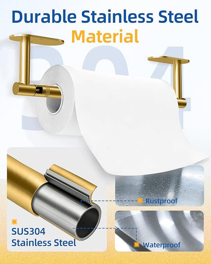 RUACQ Paper Towel Holder Under Cabinet, Wall Mounted or Adhesive Stainless Steel Paper Towel Holder,Round Base Paper Towel Rack for Kitchen, RV, Bathroom (Brushed Gold)