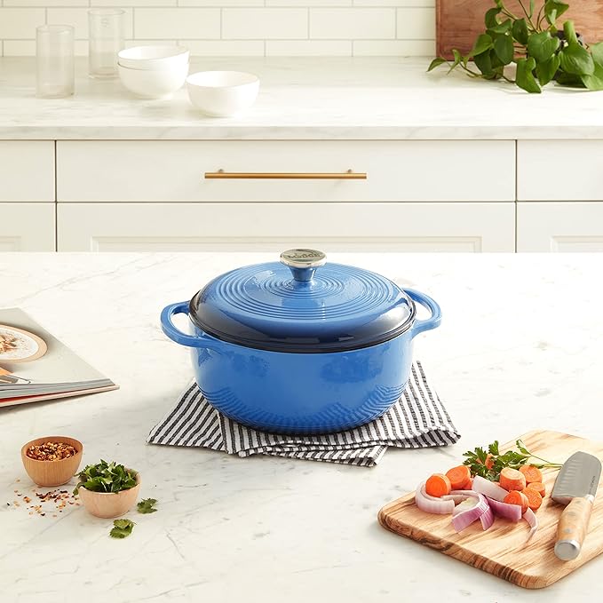 Lodge 4.5 Quart Enameled Cast Iron Dutch Oven with Lid – Dual Handles – Oven Safe up to 500° F or on Stovetop - Use to Marinate, Cook, Bake, Refrigerate and Serve – Caribbean Blue - Image 11