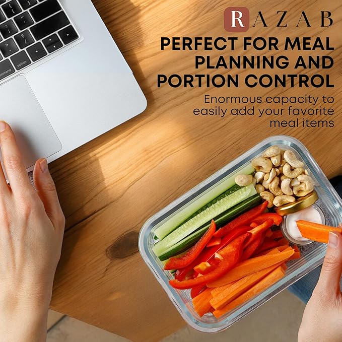 Razab 30 PC Glass Food Storage Containers with Lids - Reusable Glass Meal Prep Containers for Lunch & Leftovers - Airtight & Leakproof Snap Locking Lids - Oven, Freezer, Microwave & Dishwasher Safe - Image 9
