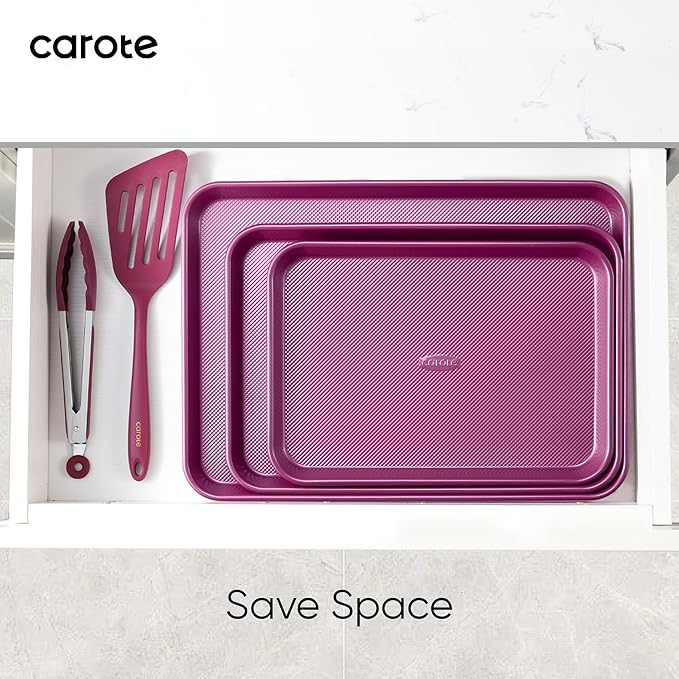 CAROTE 3-Piece Baking Pan Set - Bakeware Set, Baking Sheet Set Including 13 Inch 15 Inch 17 Inch Sheet Pan, Cookie Sheet for Baking, Royal Violet - Image 5