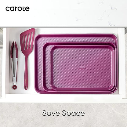 CAROTE 3-Piece Baking Pan Set - Bakeware Set, Baking Sheet Set Including 13 Inch 15 Inch 17 Inch Sheet Pan, Cookie Sheet for Baking, Royal Violet - Image 5
