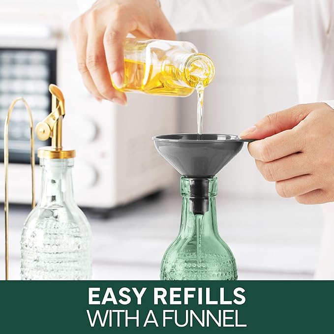COOK WITH COLOR Glass Olive Oil Bottle Dispenser - 2 Pack- 17oz Oil and Vinegar Cruet - Olive Oil Carafe Decanter for Kitchen, Champagne Bubbles, Green - Image 8