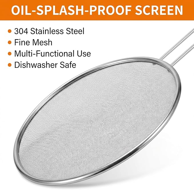 7.5 in Grease Splatter Guard Stainless Steel Splatter Guard for Frying Pan Oil Splatter-Screen with Comfortable Grip Handle and Ultra Fine Mesh (Diameter 19 cm,Handle 14.3cm) - Image 3
