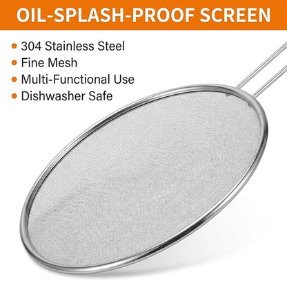7.5 in Grease Splatter Guard Stainless Steel Splatter Guard for Frying Pan Oil Splatter-Screen with Comfortable Grip Handle and Ultra Fine Mesh (Diameter 19 cm,Handle 14.3cm) - Image 3