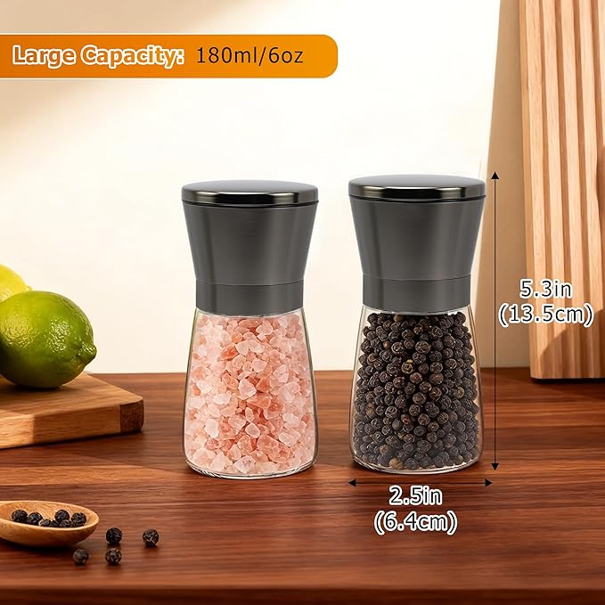 R DRURLCD Metal Bronze Salt and Pepper Grinder Set of 2 - Adjustable Ceramic Grinder - Glass Salt and Pepper Shakers W/Funnel - Spice Mill Bronze Kitchen Accessories