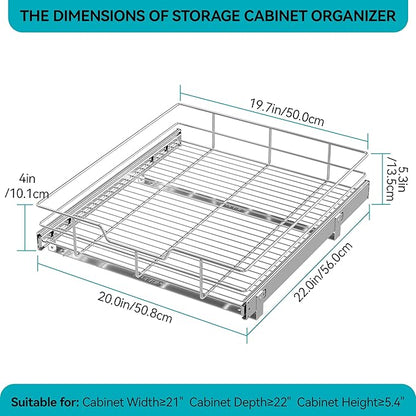 Pull Out Cabinet Organizer 20" W X 22" D, Slide Out Drawers For Kitchen Organizers and Storage, Pull Out Drawers For Cabinets Capacity Heavy Duty Caddy, Cabinet Shelves Chrome-Plated, Bathroom Pantry - Image 2