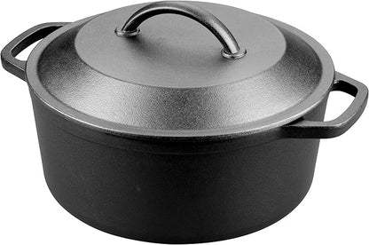 VORRINGARD Pre-Seasoned Cast Iron Dutch Oven with Lid, Round and Dual Handles, for Stovetop, Camping, Grill, Induction, Electric, Black, 3 qt