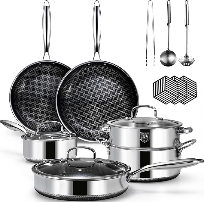USELUCK Hybrid Nonstick Cookwre Set, frying pan,sauce pan,pot,Dishwasher-Friendly,Compatible All Cooktops.