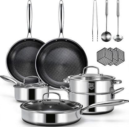USELUCK Hybrid Nonstick Cookwre Set, frying pan,sauce pan,pot,Dishwasher-Friendly,Compatible All Cooktops.