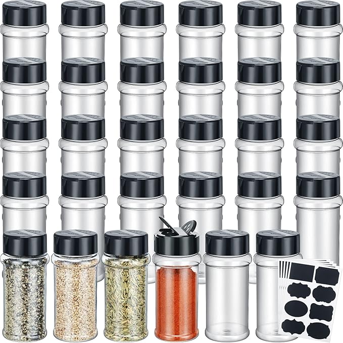 Eccliy 36 Pack 3 oz Clear Plastic Spice Jars with Label and Shaker Lids Empty Spice Bottles Seasoning Containers Seasoning Jars Shaker Condiment Pots for Pepper Herbs Powders(Black) by Eccliy