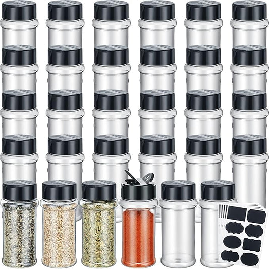 Eccliy 36 Pack 3 oz Clear Plastic Spice Jars with Label and Shaker Lids Empty Spice Bottles Seasoning Containers Seasoning Jars Shaker Condiment Pots for Pepper Herbs Powders(Black) by Eccliy