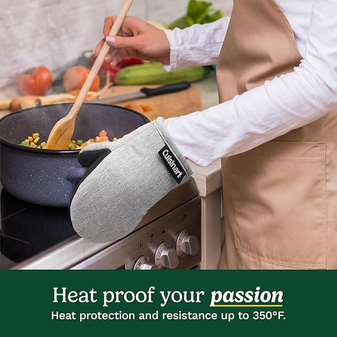 Cuisinart Mini Oven Mitts – 5.5” x 7” Heat-Resistant Kitchen Mitts for Oven with Non-Slip Neoprene Palm, Cotton Filling, and Fabric Loop – Durable Oven Mitt Set for Cooking & Baking (Chambray) - Image 3