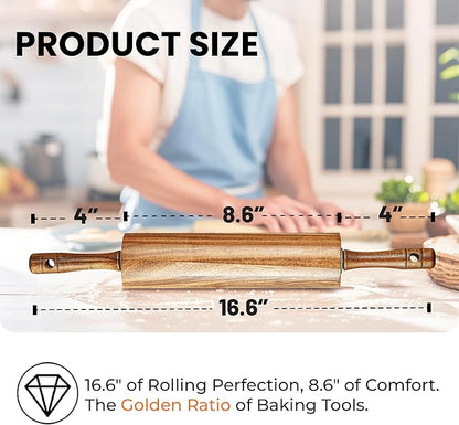 KARRYOUNG Acacia Wood Rolling Pin for Baking, Kitchen Dough Roller With Handles, Rodillo Para Masa, Rolling Pin for Dough, Pizza,Bread, Fondant & Tortilla - Image 2