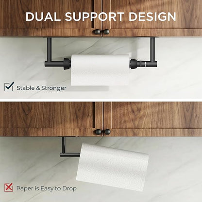 FORIOUS Paper Towel Holder Under Cabinet, Single Hand Operable with Adjustable Damping for Easy Tear, Adhesive or Drill Wall Mount, 304 Commercial Paper Towel Holder for Kitchen Bathroome, Matte Black - Image 4
