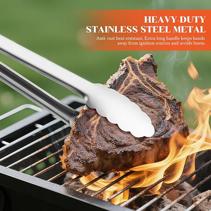 Grill Tongs - 17 Inch Extra Long BBQ Tongs, Heat Resistant Stainless Steel Kitchen Tong, Heavy Duty Metal Locking Tong for Cooking, Grilling, BBQ/Barbecue, Food (All Metal - 17")