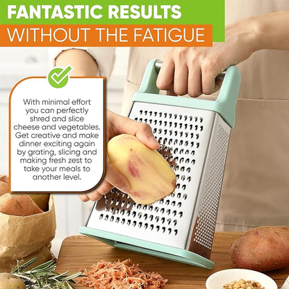 Spring Chef Professional Cheese Grater - Stainless Steel Box Grater for Kitchen, XL Size - Perfect 4 Sided Shredder for Parmesan Cheese, Vegetables, Ginger - Dishwasher Safe - Mint - Image 7