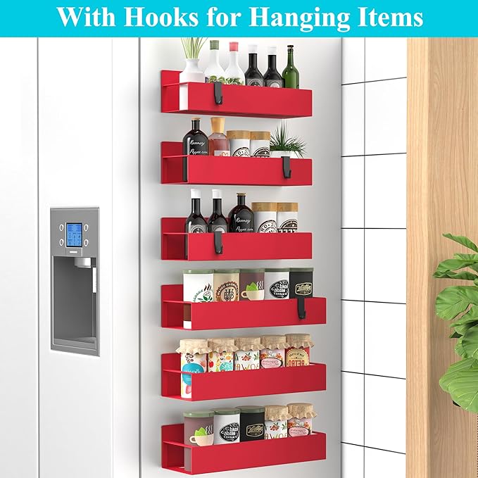 HuggieGems 6 Pack Magnetic Spice Storage Rack Organizer for Refrigerator and Oven, Red Fridge Organizers and Storage - Image 2