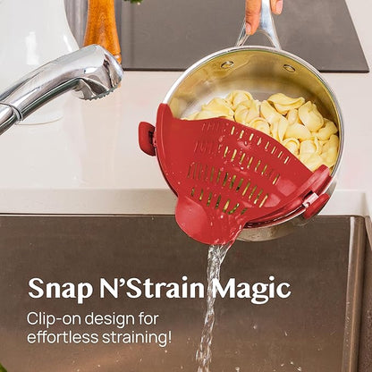 Kitchen Gizmo Snap N Strain Silicone Pot Strainer - Adjustable Clip-On Pasta Strainer for Pots, Pans, and Bowls - Large Red Kitchen Colander - Image 2