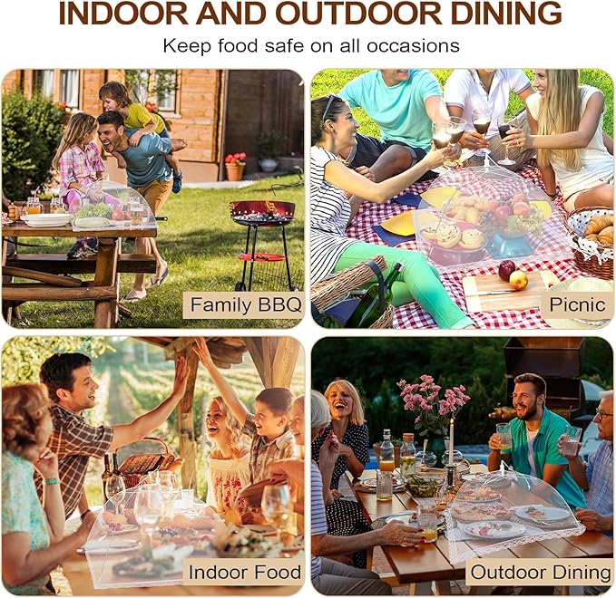 (6 Pack) ESFUN Food Net Covers for Outside, 17"x 17" Large Outdoor Food Cover Mesh Screen Tents Umbrella Fly Food Covers for Picnics, Parties, BBQ, Camping, Reusable and Collapsible - Image 6