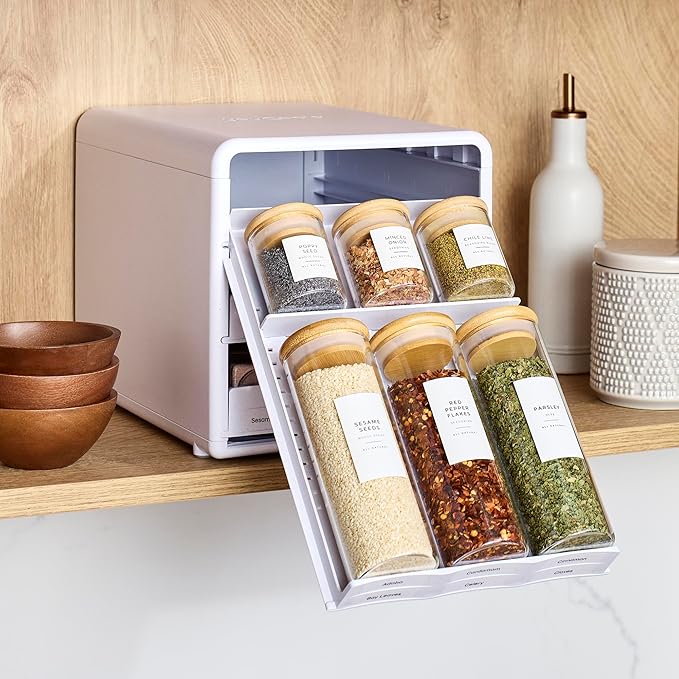 YouCopia SpiceStack,18-Bottle Adjustable Spice Rack Organizer, Pull-Out Seasoning Holder for Kitchen Cabinet and Pantry Storage with 104 Labels and Adjustable Dividers, Speckled White - Image 10