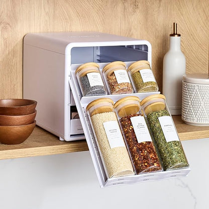 YouCopia SpiceStack,18-Bottle Adjustable Spice Rack Organizer, Pull-Out Seasoning Holder for Kitchen Cabinet and Pantry Storage with 104 Labels and Adjustable Dividers, Speckled White - Image 10